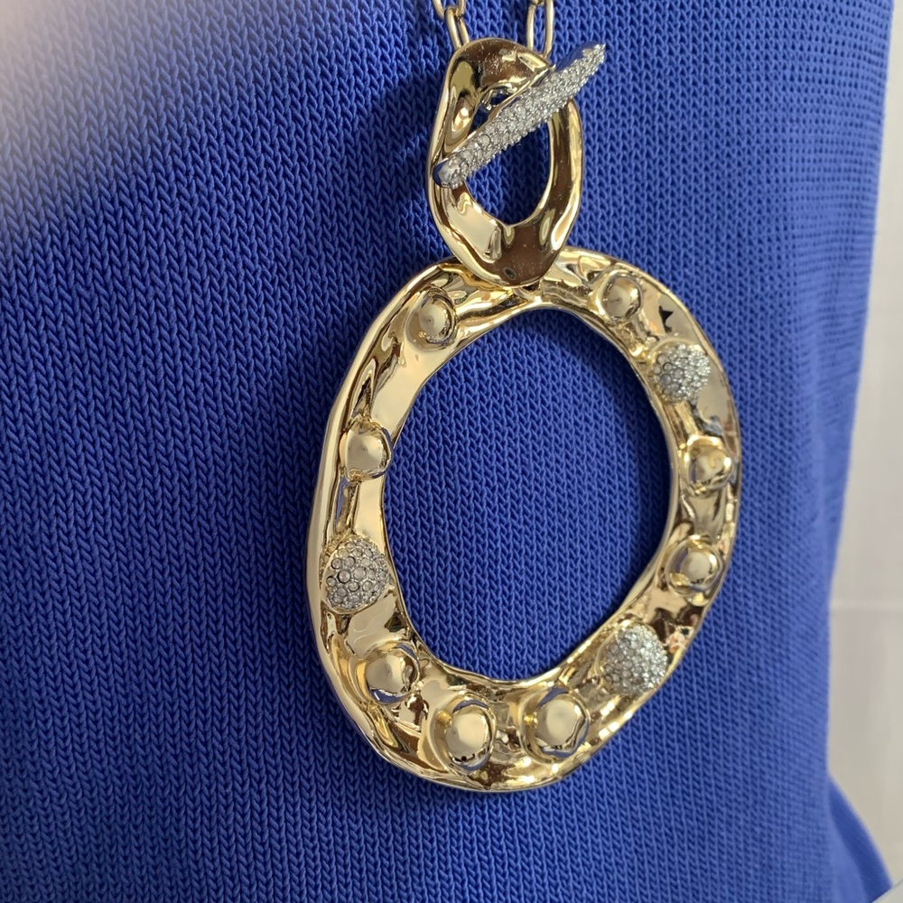 Alexis Bittar Large Gold Molten Repoussé & Crystal Dot Pendant Necklace - Picture 8 of 15
